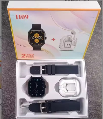 MONTRE CONNECTÉE H09 + ÉCOUTEURS SANS FIL – PACK 2 EN