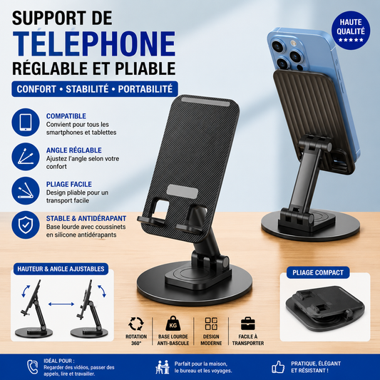 📊 Support de Téléphone Réglable & Pliable