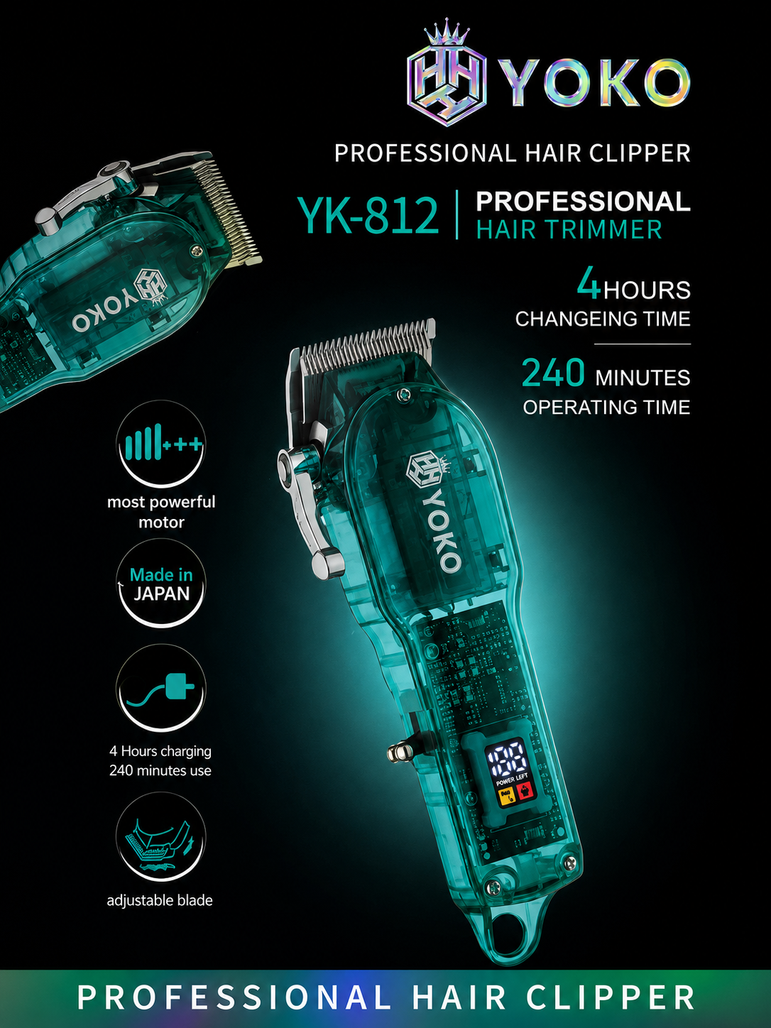 📊 YOKO YK-812 – Tondeuse Professionnelle Transparente