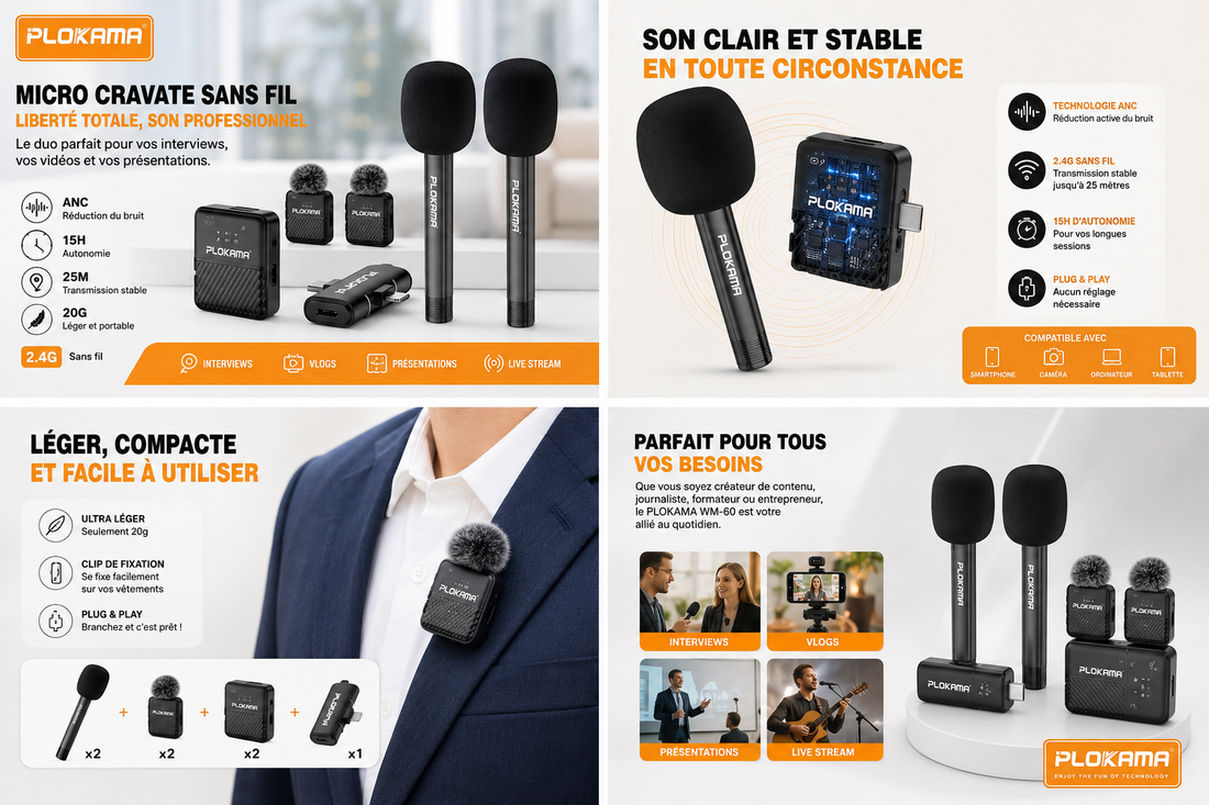 🎤 Kit Double Microphone Sans Fil PLOKAMA WM-60