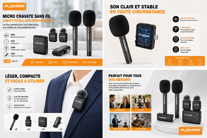 🎤 Kit Double Microphone Sans Fil PLOKAMA WM-60
