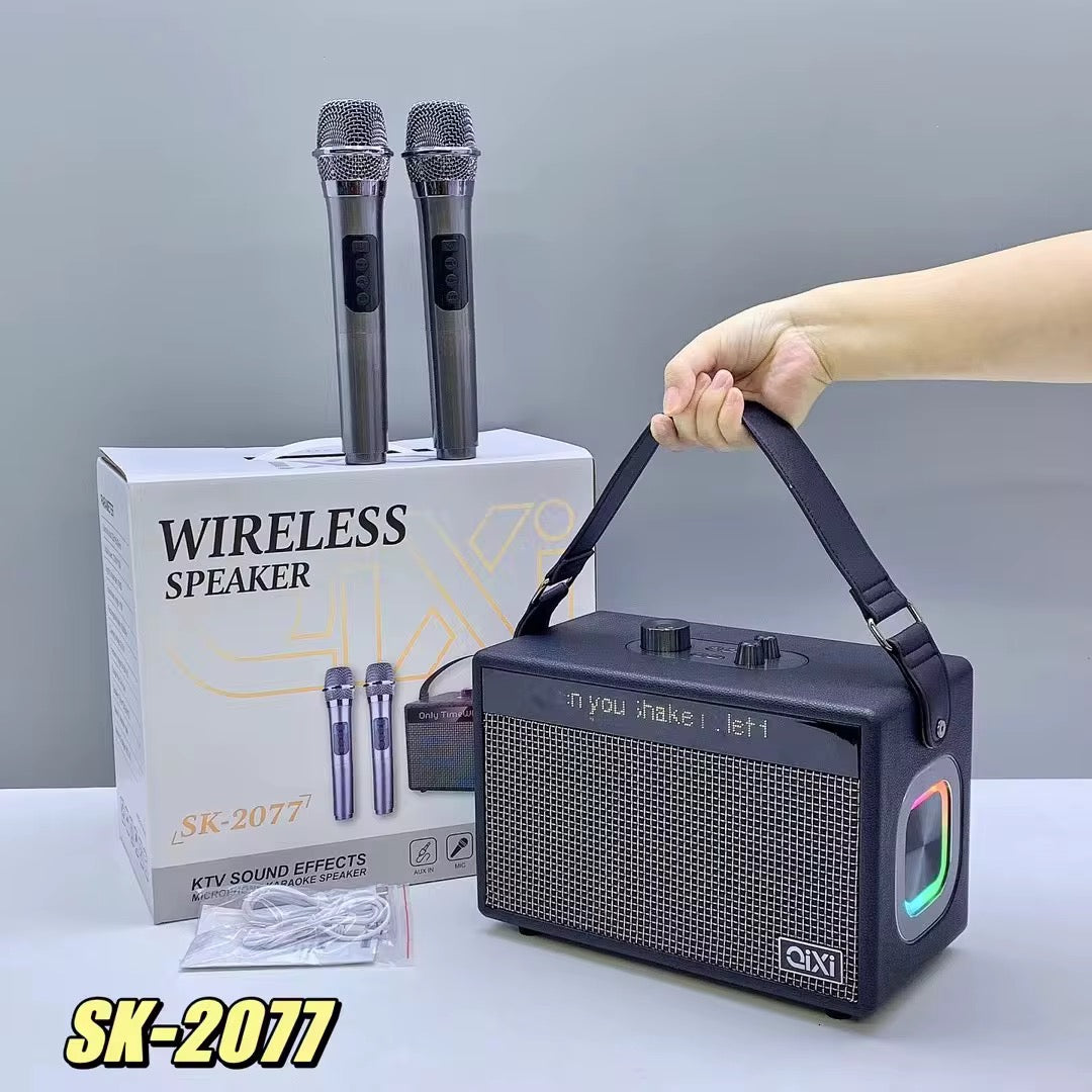 🎤🔊 ENCEINTE KARAOKÉ BLUETOOTH SK-2077 AVEC 2 MICROPHONES SANS FIL