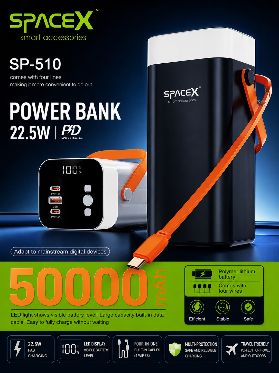 🔋⚡ POWER BANK SPACEX SP-510 – 50000mAh ⚡🔋